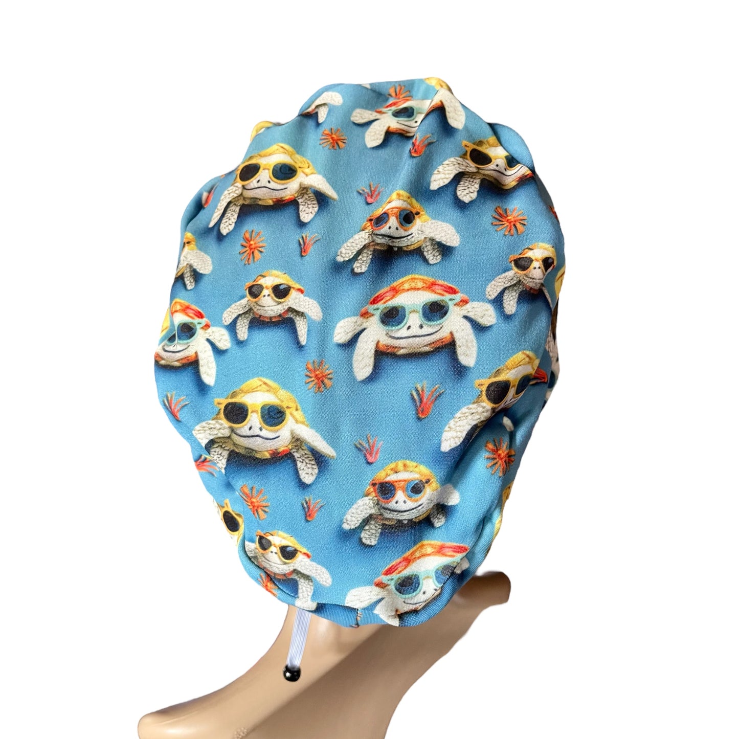 Sea Turtles with glasses Blue Funny 3D Design Pattern ∙ Scrub Cap Soft & Stretchy ∙ Euro or Unisex style hat ∙ Satin lined option ∙ Adjustable Nurse Cap