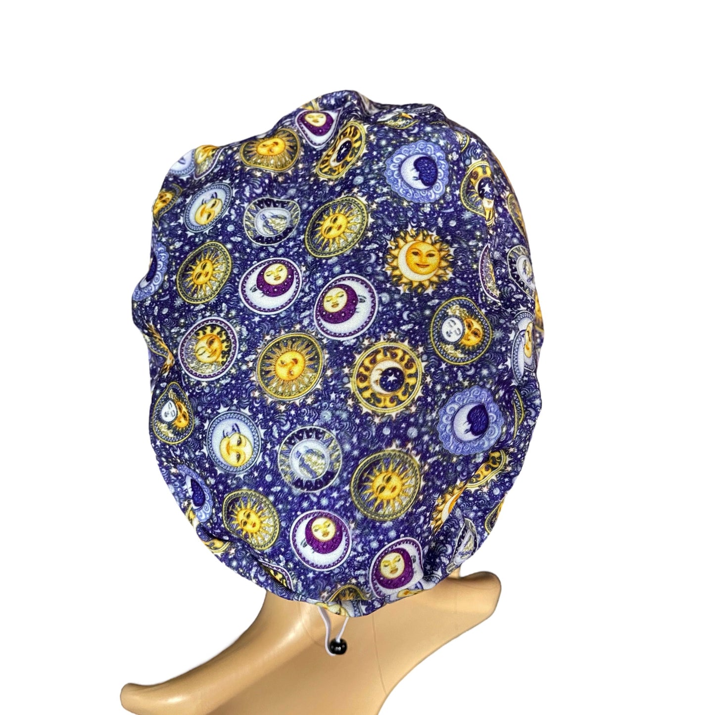 Purple Galaxy Sun and Moon Pattern ∙ Scrub Cap Soft & Stretchy ∙ Euro or Unisex style hat ∙ Satin lined option ∙ Adjustable Nurse Cap