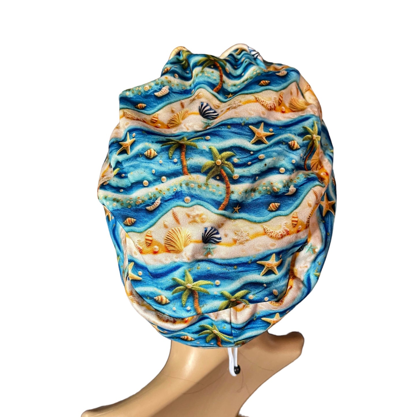 Tropical Palms Sea Shells Ocean 3D Design Pattern ∙ Scrub Cap Soft & Stretchy ∙ Euro or Unisex style hat ∙ Satin lined option ∙ Adjustable Nurse Cap