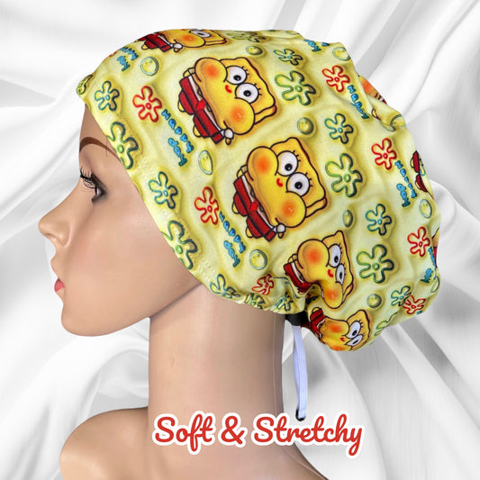 Happy Day Yellow 3D Design Pattern ∙ Scrub Cap Soft & Stretchy ∙ Euro or Unisex style hat ∙ Satin lined option ∙ Adjustable Nurse Cap