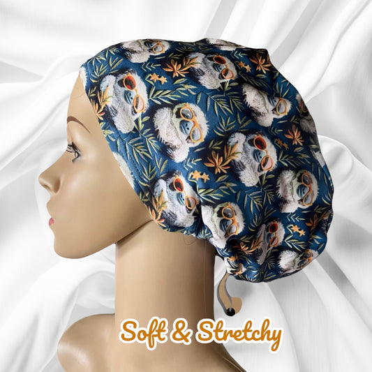 Cute Sloth with Glasses Colorful Pattern ∙ Scrub Cap Soft & Stretchy ∙ Euro or Unisex style hat ∙ Satin lined option ∙ Adjustable Nurse Cap