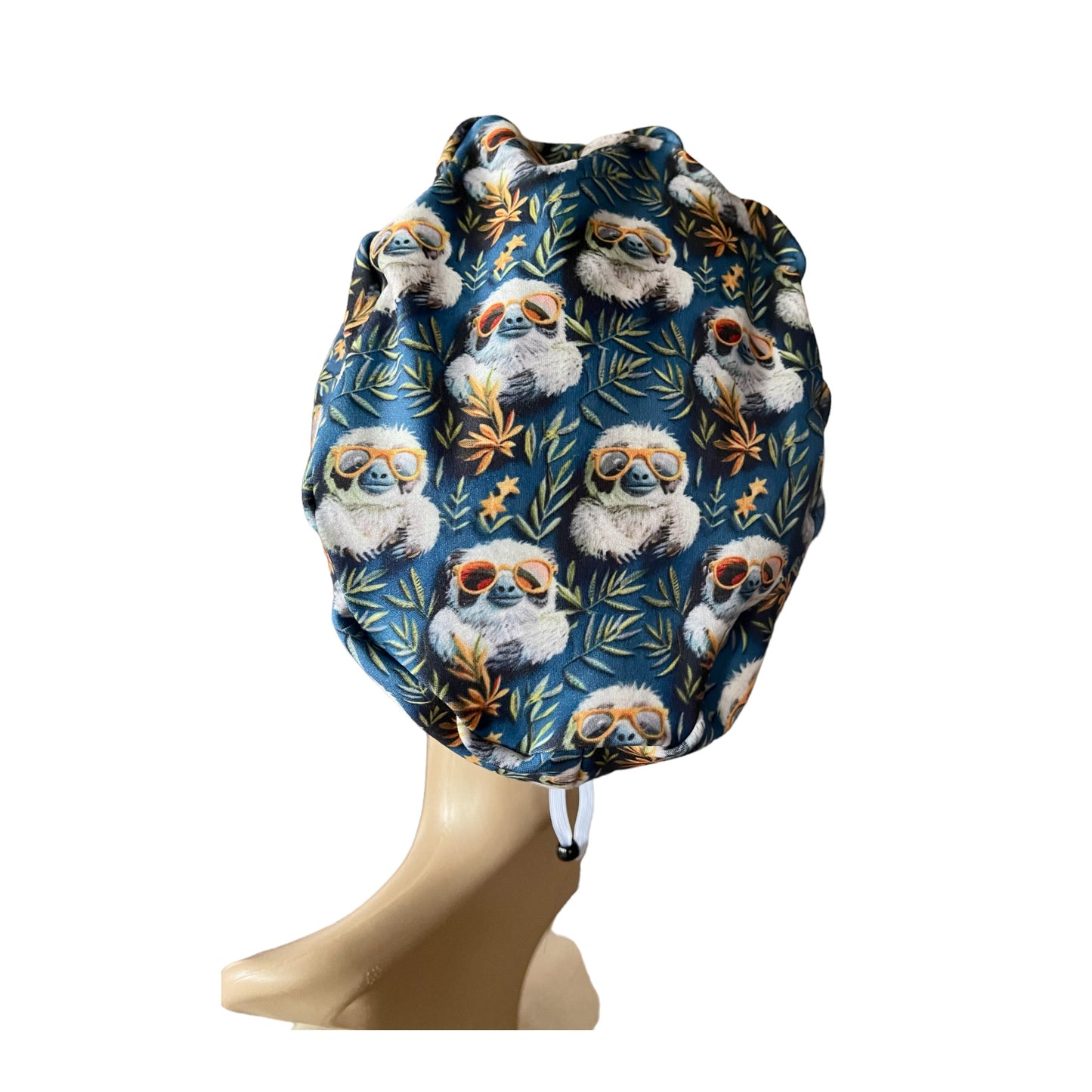 Cute Sloth with Glasses Colorful Pattern ∙ Scrub Cap Soft & Stretchy ∙ Euro or Unisex style hat ∙ Satin lined option ∙ Adjustable Nurse Cap