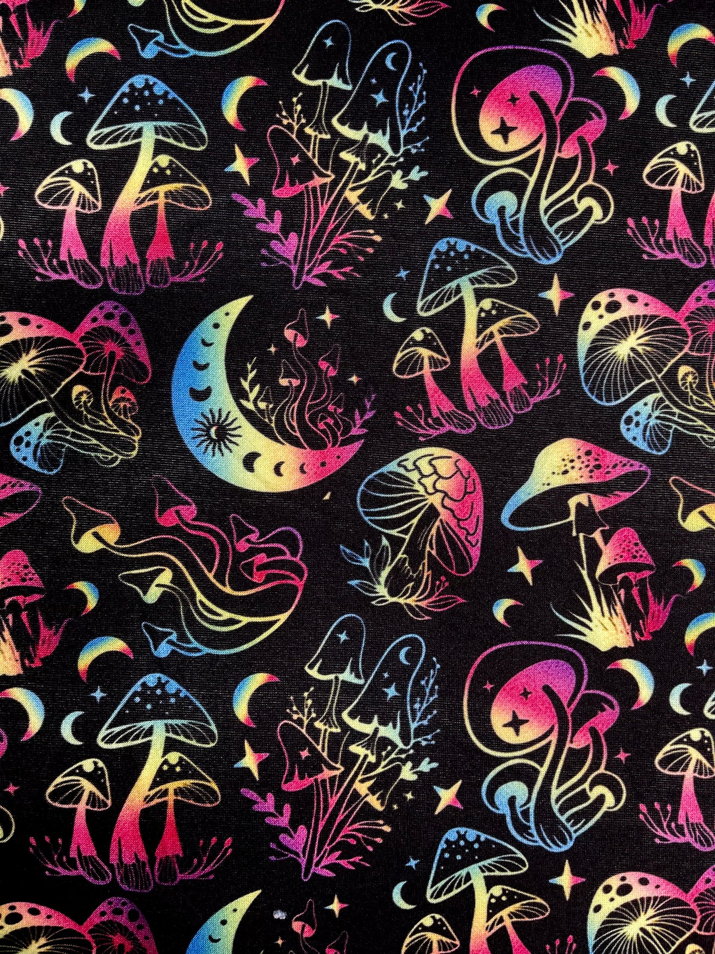 Halloween Luminescent Vibrant Moon & Mushrooms Design Pattern ∙ Scrub Cap Soft & Stretchy ∙ Euro or Unisex style hat ∙ Satin lined option ∙ Adjustable Nurse Cap