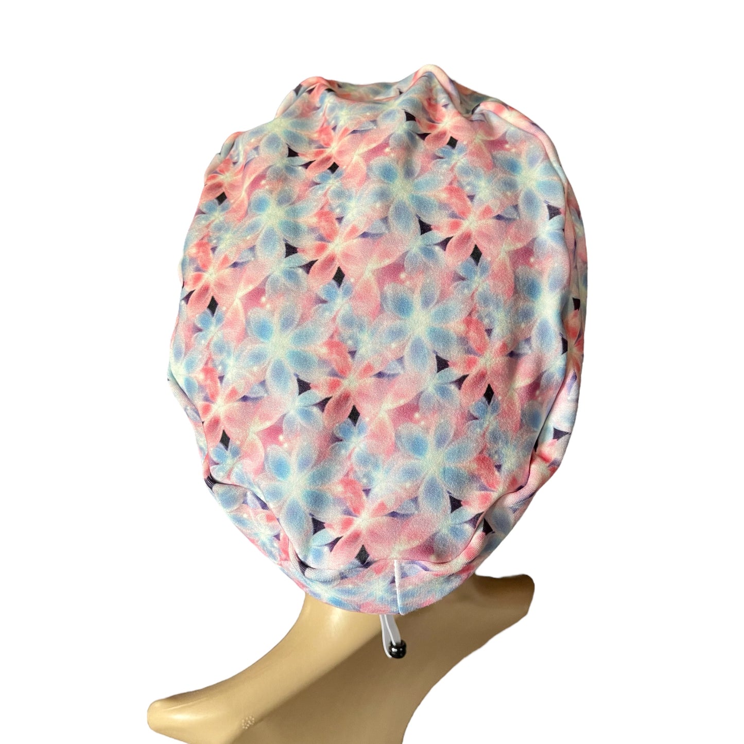 Pink & Blue Chrystal Flowers 3D Design Pattern ∙ Scrub Cap Soft & Stretchy ∙ Euro or Unisex style hat ∙ Satin lined option ∙ Adjustable Nurse Cap