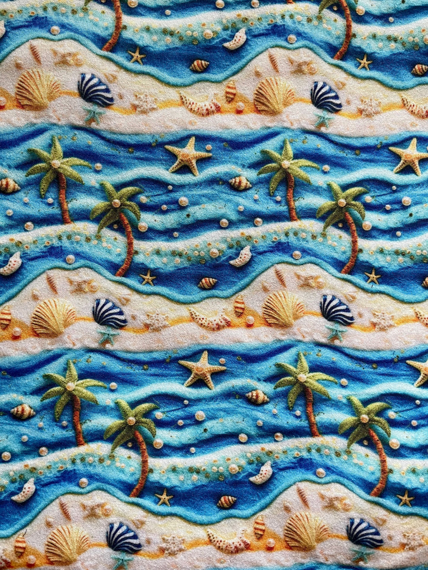 Tropical Palms Sea Shells Ocean 3D Design Pattern ∙ Scrub Cap Soft & Stretchy ∙ Euro or Unisex style hat ∙ Satin lined option ∙ Adjustable Nurse Cap