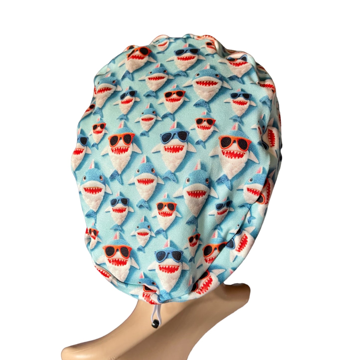 Shark with Glasses Funny Blue Design Pattern ∙ Scrub Cap Soft & Stretchy ∙ Euro or Unisex style hat ∙ Satin lined option ∙ Adjustable Nurse Cap