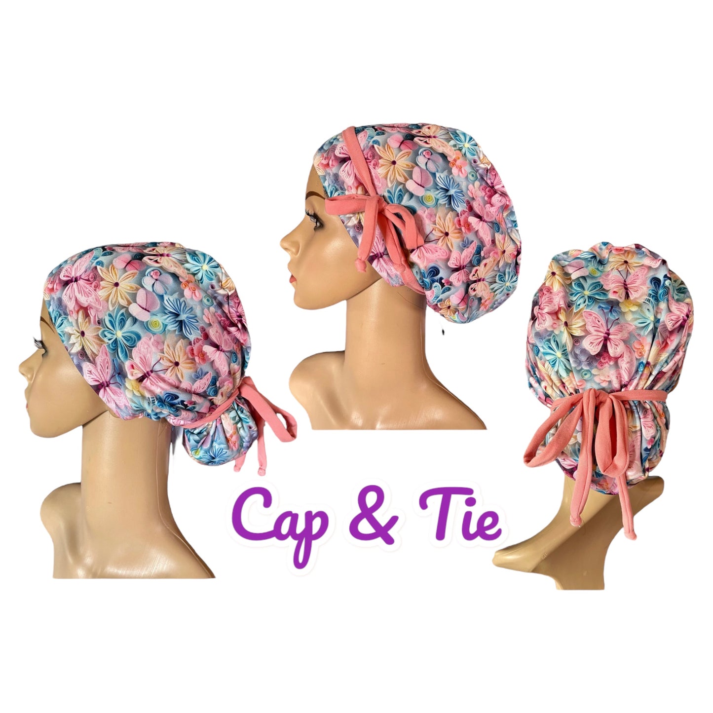 Ocean Mermaid and Fish Pattern ∙ Scrub Cap Soft & Stretchy ∙ Euro or Unisex style hat ∙ Satin lined option ∙ Adjustable Nurse Cap