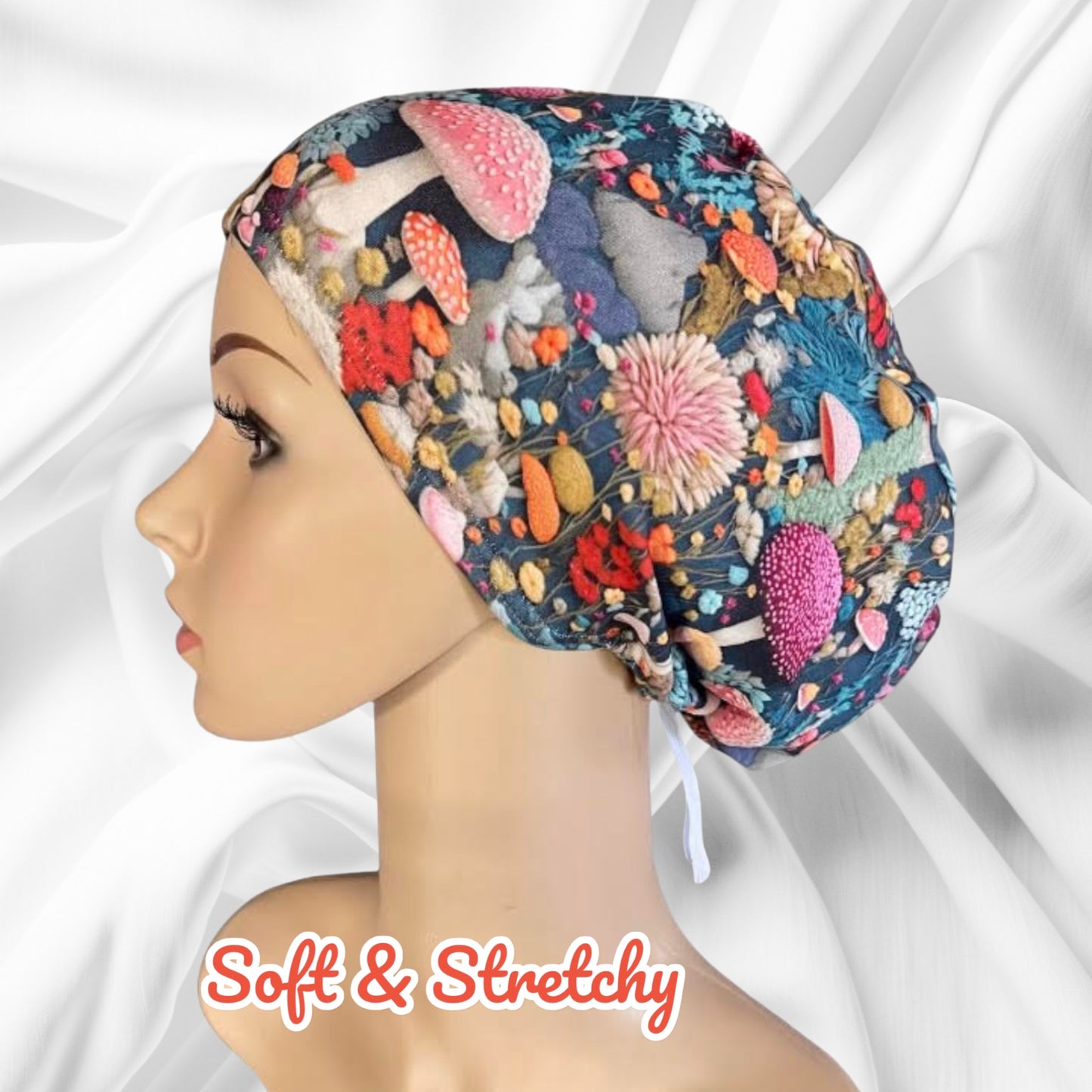 Colorful Mushroom Pattern ∙ Scrub Cap Soft & Stretchy ∙ Euro or Unisex style hat ∙ Satin lined option ∙ Adjustable Nurse Cap