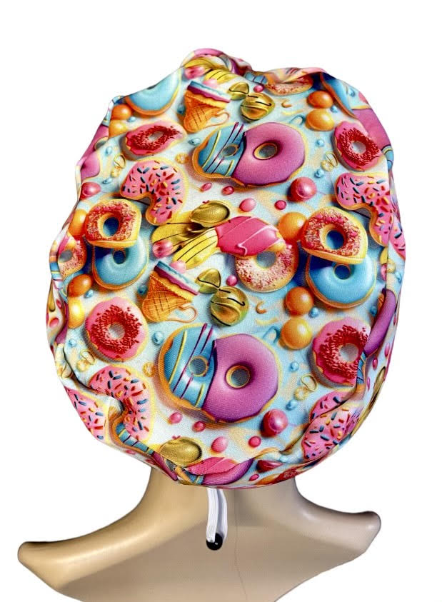 Color Donut Pattern ∙ Scrub Cap Soft & Stretchy ∙ Euro or Unisex style hat ∙ Satin lined option ∙ Adjustable Nurse Cap