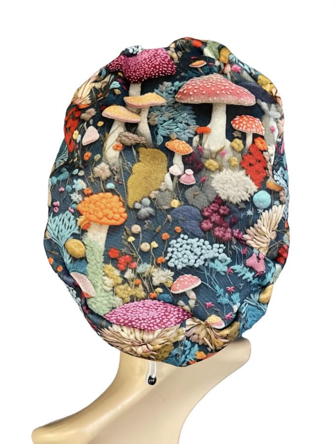 Colorful Mushroom Pattern ∙ Scrub Cap Soft & Stretchy ∙ Euro or Unisex style hat ∙ Satin lined option ∙ Adjustable Nurse Cap